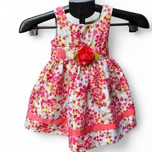 Youngland pink and white floral dress with flower belt, size 3T